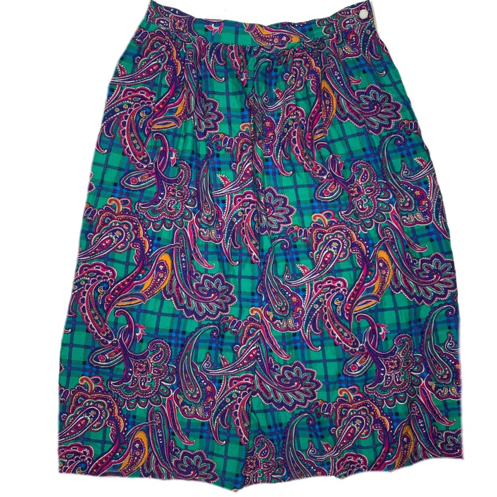 Vintage Bright Paisley Plaid Midi Skirt Bohemian Grunge Skirt